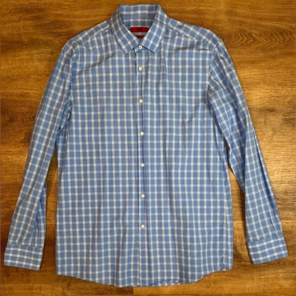 HUGO by HUGO BOSS Sharp Fit Red Label Plaid Button Up Shirt‎ Size 16 1/2 34/35
